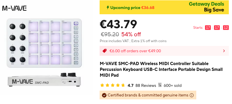 M-VAVE SMC-PAD aliexpress listing for 43.79 euro