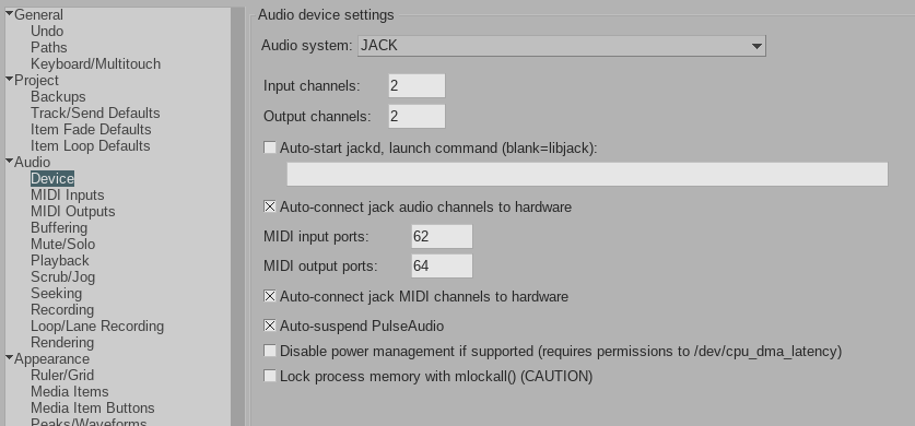 audio system settings in reaper